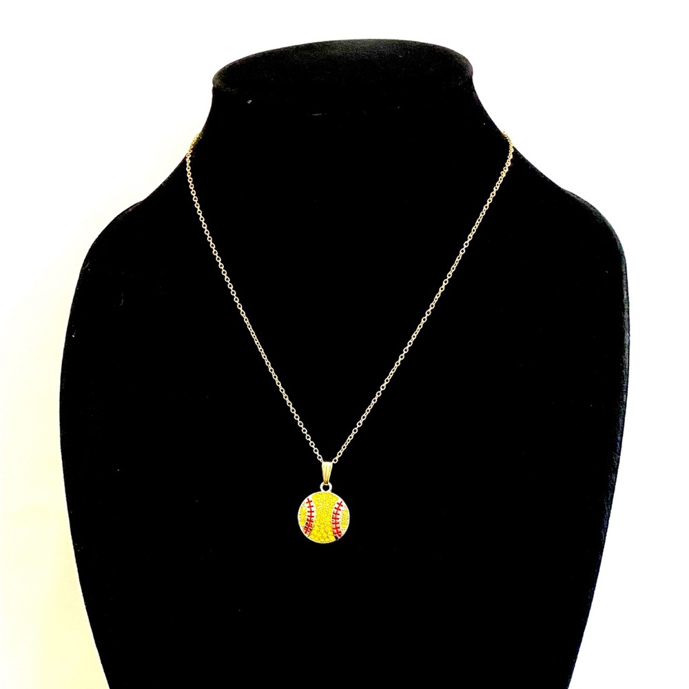 Softball Necklace Gold Rhinestone - Picture 3 of 7
